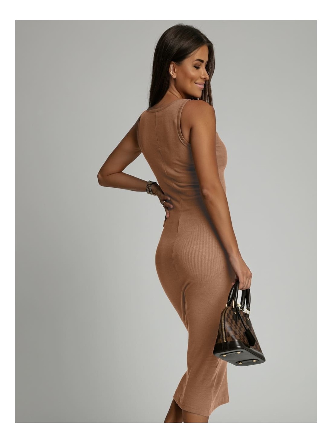 Fitted midi dress with straps - Cappuccino - Online store - Boutique